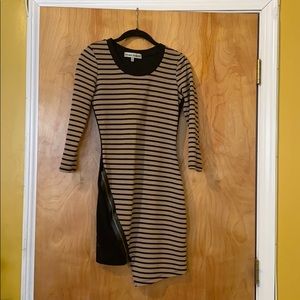 Black/Tan dress with faux leather zipper accent